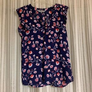 Floral Navy Blue Women's Top. Ladies sz med blouse by dahlia
